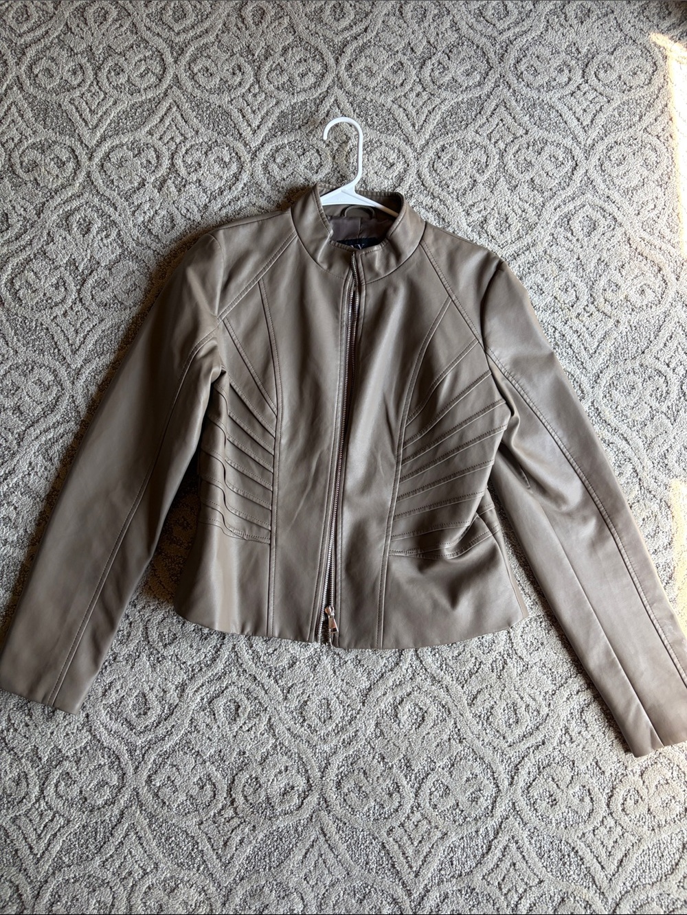 New York & Company Taupe Leather Zip-Front Jacket